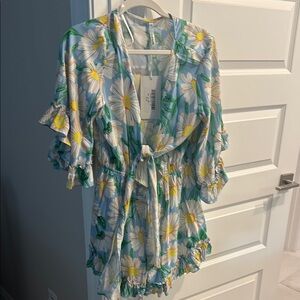 Floral romper with tie front